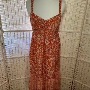 Land Of The Free, Free People Maxi Orange  Floral Print Sun Dress